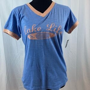 Lake Life Blue‎ and Peach Women's V-Neck Top
